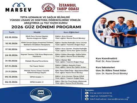 Araştırma ve Tez Yazım Kursu (3 Ekim-6 Aralık 2026)